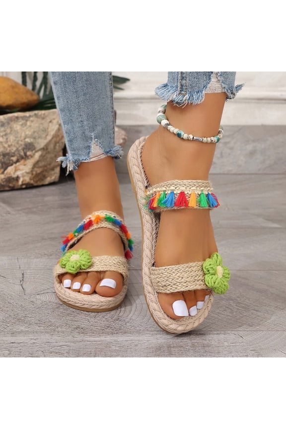 Bedroom Slippers Women Comfort Athletic Summer Shoes for Women BOHO Jeweled Shiny Slippers Slide Sandals BOHO Knitted Beach Slides Indoor Cushion Slip on Sandals Birthday Gifts