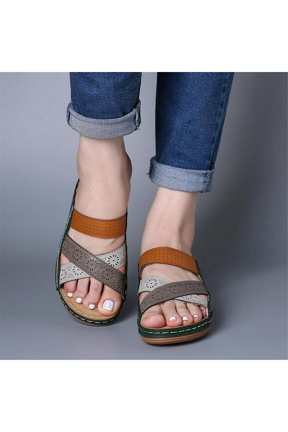 Bedroom Slippers Women Retro Soft Slide Sandals Women Summer Jeweled Shimmer BOHO Slide Sandals Platform Heels Slide Sandals BOHO Knitted Color Block Sandals Indoor Slides Mom Birthday Gifts