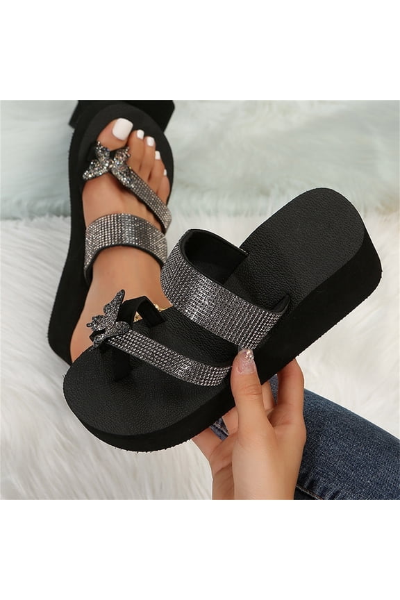 Bedroom Slippers Women Walking Casual Retro Women's Slide Sandals Summer Rhinestone Sparkly Slides Wedge Sandals Slide Sandals BOHO Knitted Beach Shower Shoes Outdoor Slides Birthday Gifts