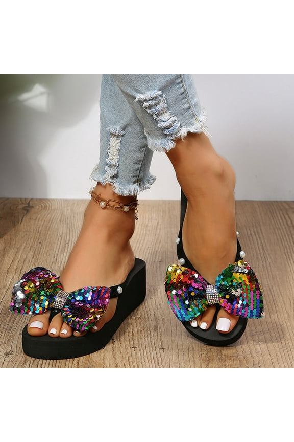 Bedroom Slippers Women Walking Comfort Athletic Summer Shoes for Women Jeweled Shimmer BOHO Slides Platform Heels Slide Sandals Knitted BOHO Beach Sandals Indoor Non-Slip Sandals