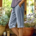 thumbnail image 1 of WIZUTIZ Bermuda Shorts for Women Long Sports Wide Leg Leisure Loose Shorts Mid Rise Solid Trousers Knee-Length with Pockets Trousers for Ladies Trendy Gym Blue Linen, 1 of 5