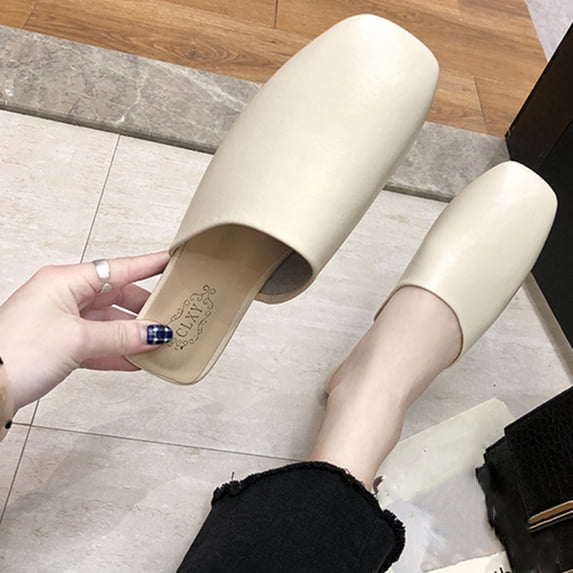 WIZUTIZ Block Heel Sandals for Women Comfortable Sandals for Women Comfort Sports Stretch Beach Sandals Pull-On Square Toe Shoes Flat Heel (O"-1) Wide Solid Sandals for Lady School New Arrivals Beige