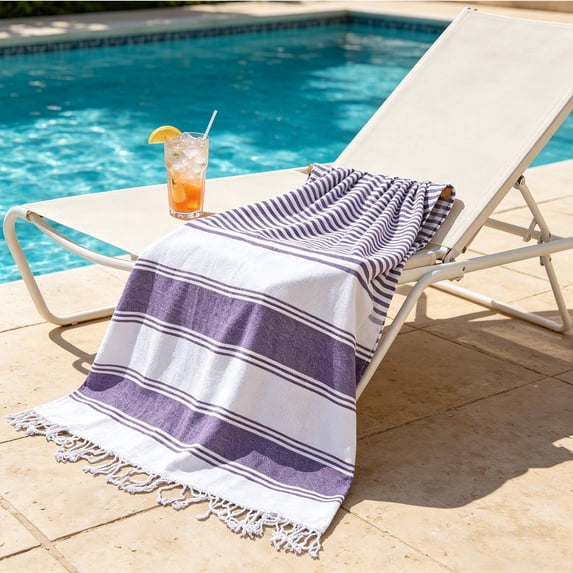 WIZUTIZ Boho Striped Beach Towel with Tassels, Soft Absorbent Wrap Travel Towel,for Pool Camping Picnic Gym and Bath, Outdoor Summer Essentials and Home Comfort,39.4*70.9in,Purple