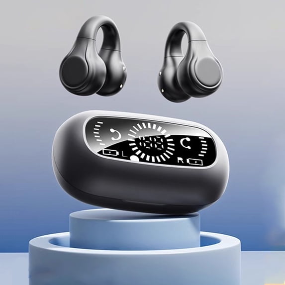 WIZUTIZ Bone Conduction Bluetooth Earphones Clip Style Non In Ear Digital Display Sports Long Battery Stereo Surround Sound Comfortable Fit
