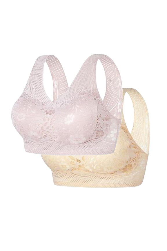 Bralettes for Women Lace Bralettes for Women Plus Size 2PCS Supportive Bras Wirefree Plunge Ultra Light Full Coverage Bras Solid Hollow Out Underwear for Ladies Hiking XXXL Pink