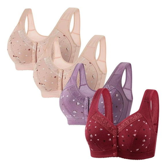 WIZUTIZ Bras for Women Front Closure Bras for Women Pack 4-Pack Push up Bras Wirefree Deep Cup Elastic Full Coverage Bralette Solid Embroidered Underwear for Ladies Tiktok Trend Items XXXXL Pink