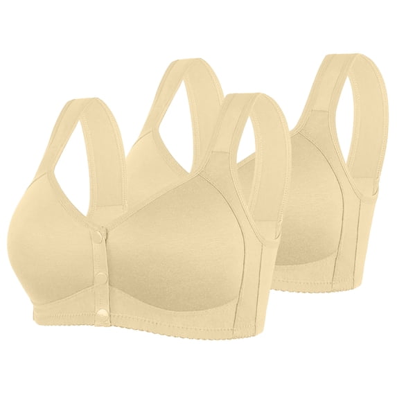 WIZUTIZ Bras for Women Front Closure Bras for Women No Underwire 2-Pack Supportive Bralette Wireless Anti-Sagging Buttery Soft Full Coverage Brassiere Solid Embroidered Underwear XXXXXL Beige