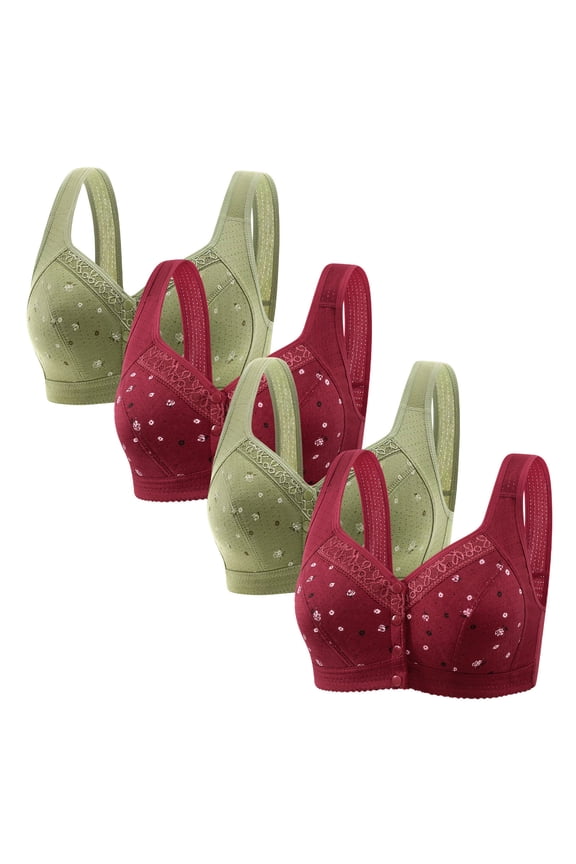 Bras for Women Front Closure Bras for Women No Underwire 4-Pack Push up Bras Wireless Posture Correcting Trendy Full Coverage Bralette Solid Embroidered Underwear for Lady Cycling XXXL Green