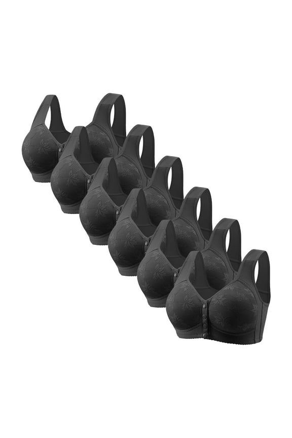 Bras for Women Front Closure Bras for Women No Underwire 6PCS Push up Bralettes Wireless Posture Correcting Classic Full Coverage Bralette Solid Underwear for Lady Sports M Black