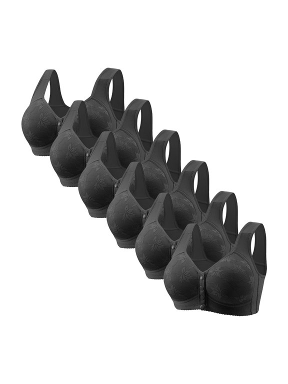 Bras for Women Front Closure Bras for Women No Underwire 6PCS Push up Bralettes Wireless Posture Correcting Classic Full Coverage Bralette Solid Underwear for Lady Sports M Black