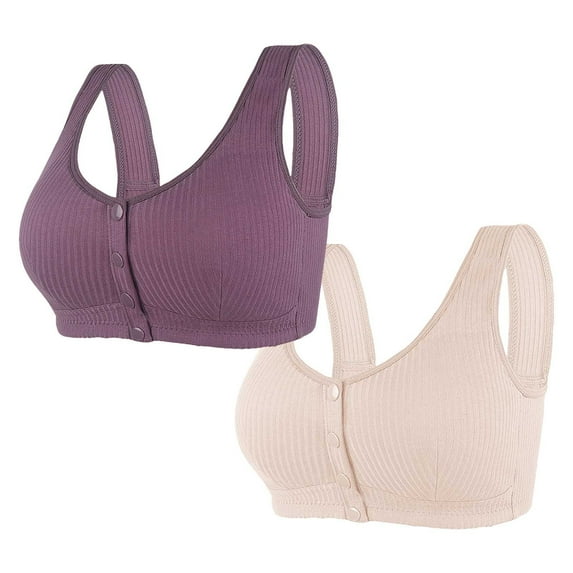 WIZUTIZ Bras for Women Front Closure Womens Bralettes 2PCS Supportive Bralettes Wirefree Deep Cup Vintage Full Coverage Bralettes Solid Embroidered Underwear for Ladies Athletic XXXXL Purple