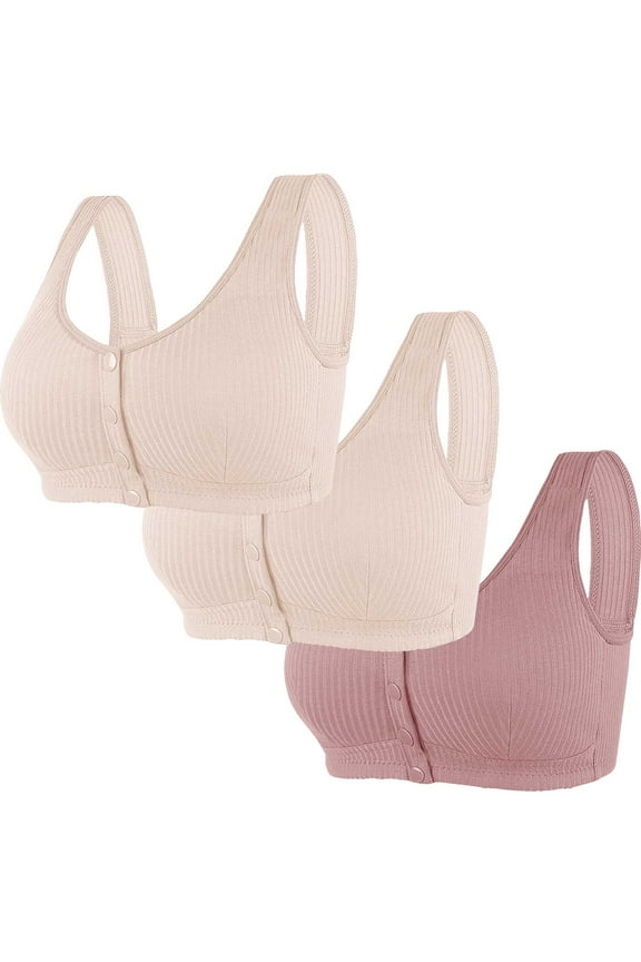 Bras for Women Front Closure Womens Bralettes 3PCS Supportive Bralette No Underwire Posture Correcting Leisure Full Coverage Bralette Solid Ribbed Underwear for Older Women XL（42/95） Purple