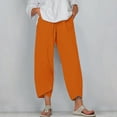 thumbnail image 1 of WIZUTIZ Business Casual Pants for Women Plus Size Leisure Loose Wide Leg Dress Pants Spandex Elastic High Rise 7/8 Length Slacks Pants Solid Asymmetrical Cropped Pants for Lady Office Party Orange, 1 of 4