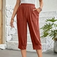 thumbnail image 1 of WIZUTIZ Capri Pants for Women Breathable Stylish Loose Wide Leg Palazzo Pants Spandex Elastic Mid Rise 3/4 Length Cropped pants Solid Pleated with Pockets Sweatpants for Lady Gym Graduation Red, 1 of 6