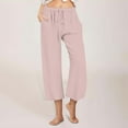 thumbnail image 1 of WIZUTIZ Capri Pants for Women Plain Trendy Loose Wide Leg Sweatpants Spandex Elastic Mid Rise Trousers Solid Drawstring Straight Leg with Pockets Slacks Pants for Teen Girls Office Street Pink, 1 of 6