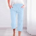 thumbnail image 1 of WIZUTIZ Capri Pants for Women with Pockets Plus Size Casual Relaxed Fit Wide Leg Palazzo Pants Elastic Stretch Mid Rise Trousers Solid Drawstring with Pockets Beach Pants Party Blue, 1 of 4