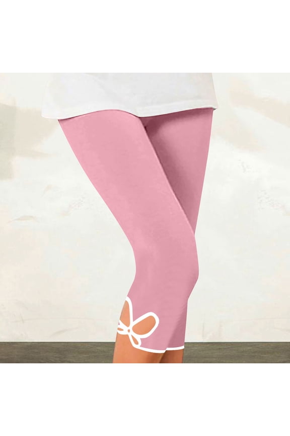 Capri Pants for Women Soft Leisure Skinny Hollow Out Side Yoga Trousers Spandex Elastic Mid Rise 3/4 Length Trousers Solid Pants for Ladies Fitness Outdoor Pink