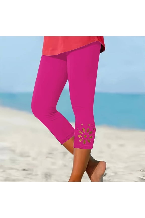 Capri Pants for Women Thin Relaxed Skinny Cutout Yoga Cropped Pants Stretch Elastic Mid Rise 3/4 Length Cropped Pants Solid Trousers for Teen Girls Running Date Pink
