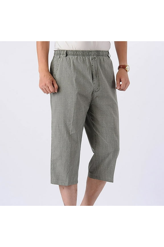 Capri Pants for Men Baggy Breathable Linen Wide Leg Cropped Pants 2026 Trendy Solid Drawstring Harem Pant Plus Size