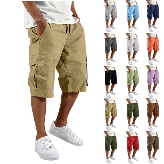 WIZUTIZ Cargo Shorts for Men Big Tall Hiking Shorts Knee Length Workout Pants Plus Size Elastic Waist Short Pants Athletic