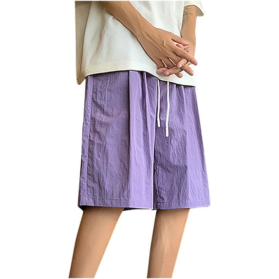 WIZUTIZ Cargo Shorts for Men, Men's Summer Leisure Quick Drying Sports Elastic Waist Solid Color Drawstring Pocket Shorts Deals