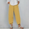 thumbnail image 1 of WIZUTIZ Casual Pants for Women Thin Relaxed Relaxed Fit Wide Leg Slacks Pants Stretch Elastic High Waist 7/8 Length Trousers Solid Asymmetrical Cropped Sweatpants for Lady Business Travel Yellow, 1 of 4