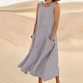 thumbnail image 1 of WIZUTIZ Casual Summer Dresses for Women Stylish Casual Linen Midi Dress Solid Pleated Dress Round Neck Sleeveless Shift Dress for Ladies with Pockets Plus Party Dress Gray XXL, 1 of 4