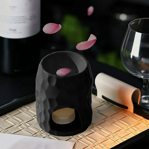 Latrodar Ceramic Candle Holder Fire Protection Heated Resistant Candle Essential Oil Burner Aroma Diffuser Plain Cups Fragrance Warmer for Bedroom 3.54x3.54x4.33in Black