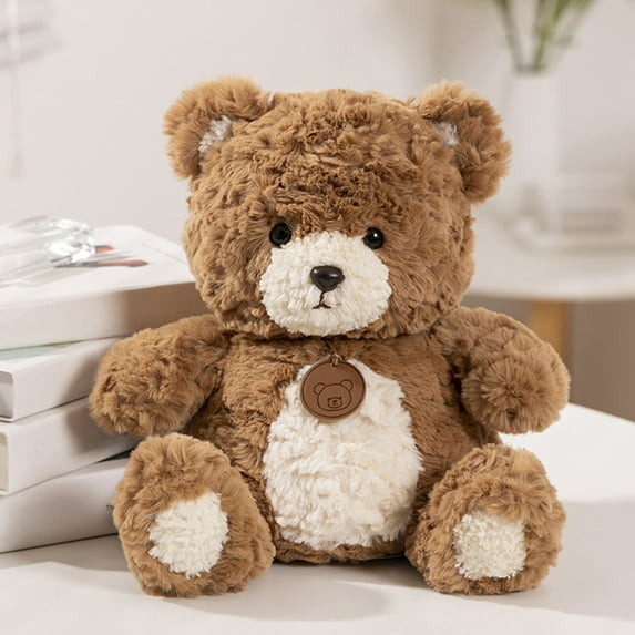 Latrodar Christmas Gifts Teddy Bear Celebrating Christmas Gifts Stuffed Animal Mini Bear Kids Plush Toy Color Block Soft Bear Plush 1-12 years Brown 14x6 Inch