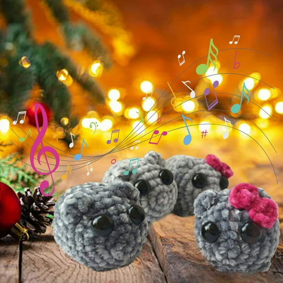 Latrodar Christmas Gifts Toys Sad Hamster Keychain 4PCS with Music Handmade Braided Plush Toys Mini Pendant for Backpack 2.7*2.2 Inch Fun Toys Xmas Gifts with Violin Musical Box