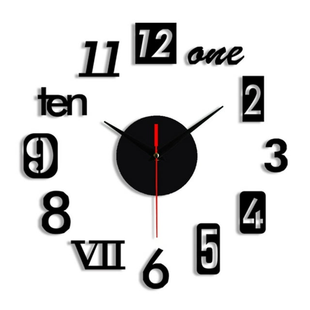 WIZUTIZ Clock Wall 20inches Arabis English Letters Art Decor Frameless Wall Mount Clock Not Easy to Drop Analog Mute Round Clocks for Living Room Office Classroom Black