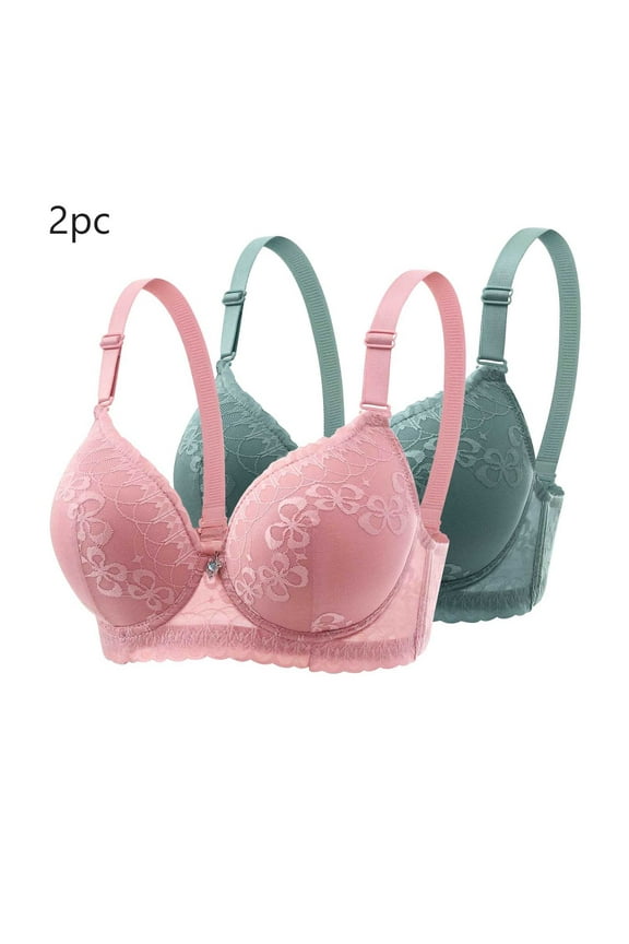 Compression Bra for Women 2-Pack Push up Brassiere Underwire Plunging Leisure Bras with Extender Strap Solid Mesh Underwear for Lady Running 36 Green
