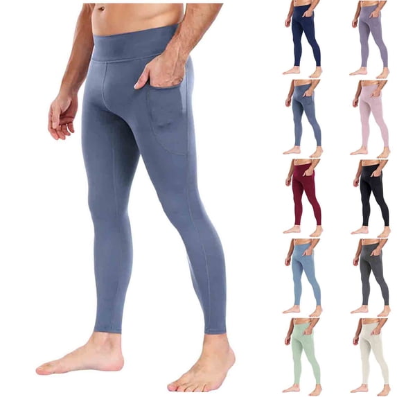 WIZUTIZ Compression Pants for Men High Waisted Athletic Leggings Stretch Base Layer Cycling Tights with Side Pocket