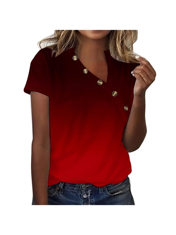 Corset Tops for Women up to 65% Off Ultra Soft Athletic Flowy Plain T-shirt V-Neck Lightweight Ladies Blouse Loose Fit Solid Shirts Oversize Linen Tops Vintage Short Sleeve Tee Tshirt Red