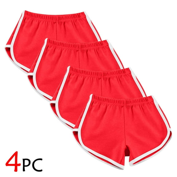 WIZUTIZ Cotton Shorts for Woman Classic Stylish Skinny Fitness Dolphin Shorts 4 PCS Spandex Elastic Mid Rise Split Swim Shorts Solid Swimwear for Ladies Anniversary Red