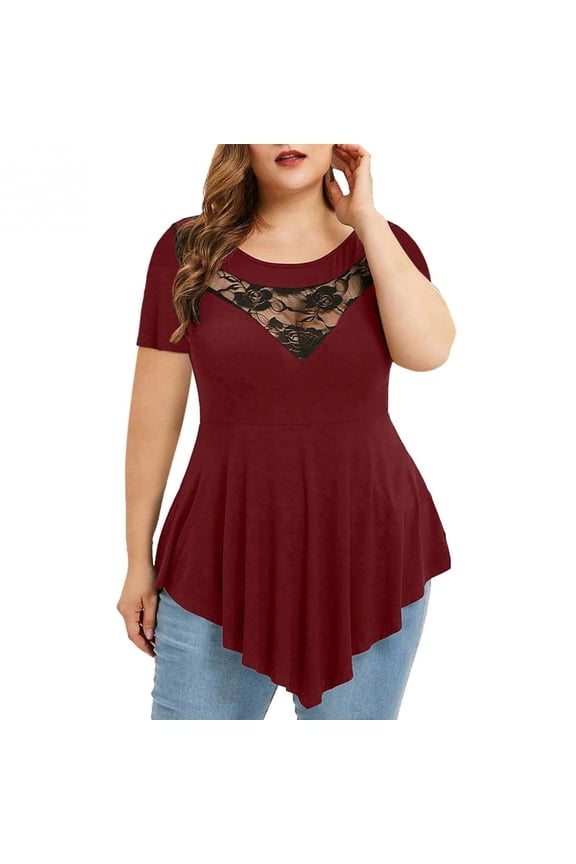 Crop Tops for Women up to 60% Off Oversize Tshirt V-Neck Pure Colour Plus Size Short Sleeve Tops Flowy Ladies Tshirts Lightweight Work Out Blouse Loose Fit Breathable Solid Tee Wine XXL