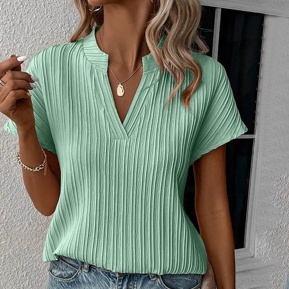 WIZUTIZ Crop Tops for Women up to 60% Off Oversize Tshirt V-Neck Pure Colour Plus Size Short Sleeve Tops Flowy Ladies Tshirts Lightweight Work Out Blouse Loose Fit Breathable Solid Tee Green L