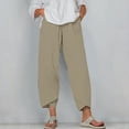 thumbnail image 1 of WIZUTIZ Dress Pants Women Plain Trendy Relaxed Fit Wide Leg Pants Spandex Elastic High Waist Beach Pants Solid Asymmetrical Cropped Trousers Athletic Petite/Regular/Tall Multi-Color, 1 of 4
