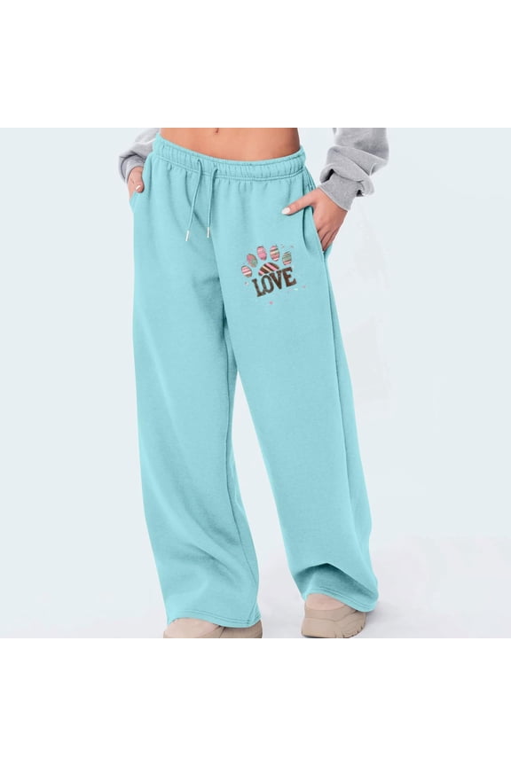 Dress Slacks for Women Retro Casual Relaxed Fit Wide Leg Beach Pants Elastic Stretch High Rise Slacks Pants Heart Print Drawstring with Pockets Dress Pants for Lady Activewear Birthday Blue