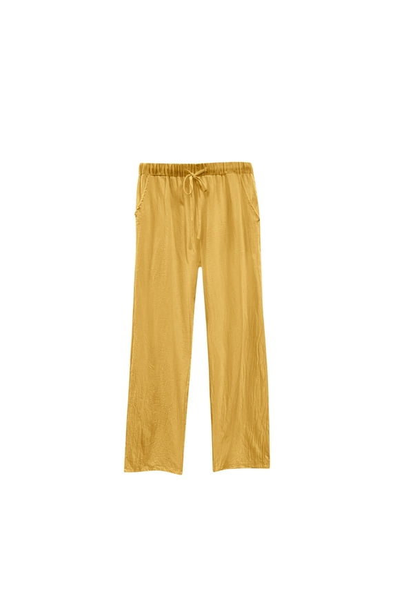 Dress Slacks for Women Thin Relaxed Relaxed Fit Wide Leg Pants Elastic Spandex High Waist 7/8 Length Slacks Pants Solid Drawstring with Pockets Summer Pants for Ladies Dance Graduation Yellow