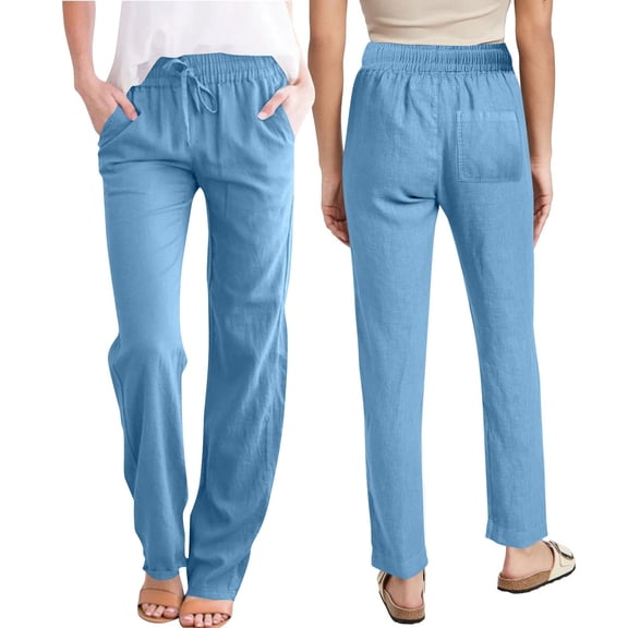 WIZUTIZ Dress Slacks for Women Ultra Thin Casual Relaxed Fit Wide Leg Trousers Spandex Elastic High Waist Sweatpants Solid Drawstring with Pockets Sweatpants Fitness Outdoor Blue