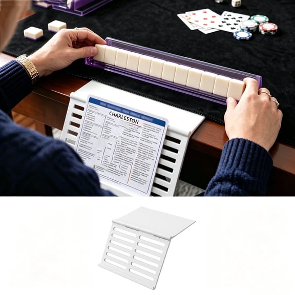 WIZUTIZ Ergonomic Slide Under Mat Card View Rack Foldable Plastic Mahjong Tile Display Stand Space Saving Portable Tabletop Game Holder Lightweight Sturdy Frame Entertainment