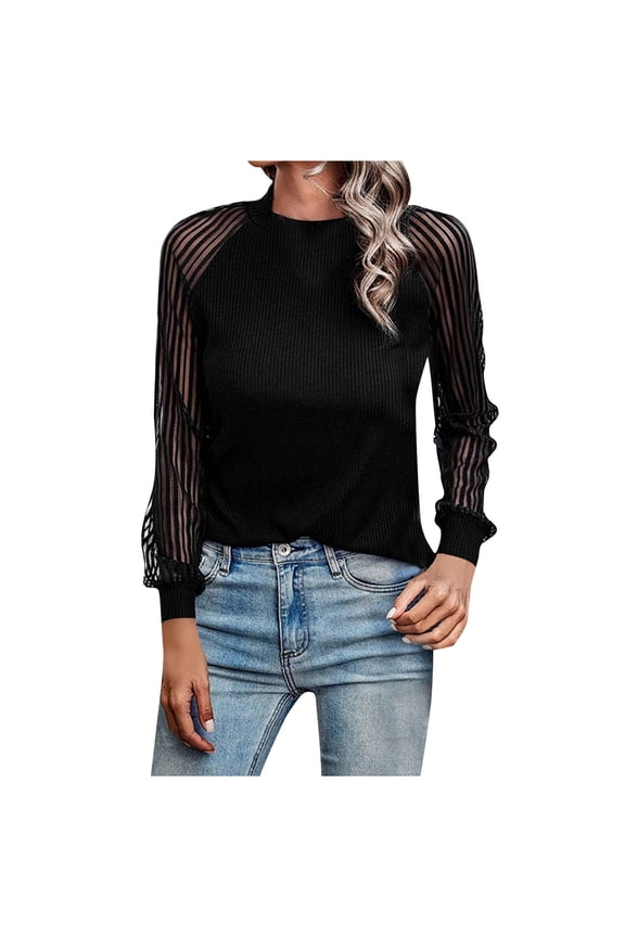 Fall Fashion 2024 Women's Tops New Trendy Long Sleeve Casual Round Neck Shirt Womens Solid Blouse
