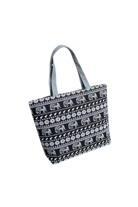 Fashion Wo Girls Printing Canvas Shopping Handbag Shoulder Tote Shopper Bag Wos Handbags Shoulder Bags Large Solid Bags Water Resistant Lightweight Bag 1 PC Black