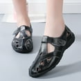 thumbnail image 1 of WIZUTIZ Fisherman Sandals for Women Flat Sandals for Women Comfortable Sandals for Women Comfort Beach Stretchy Hollow Out Sandals Pull-On Shoes Flat Heel (O"-1) Wide Solid Sandals Holiday Black, 1 of 2