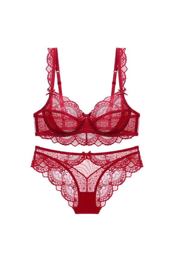 WIZUTIZ Fishnet Lingerie Two Piece Bralette Underwear Corset Thin Sponge Transparent Bra With Large Chest And Small Lace Women's Sexy Lingerie Bra Set Clearance