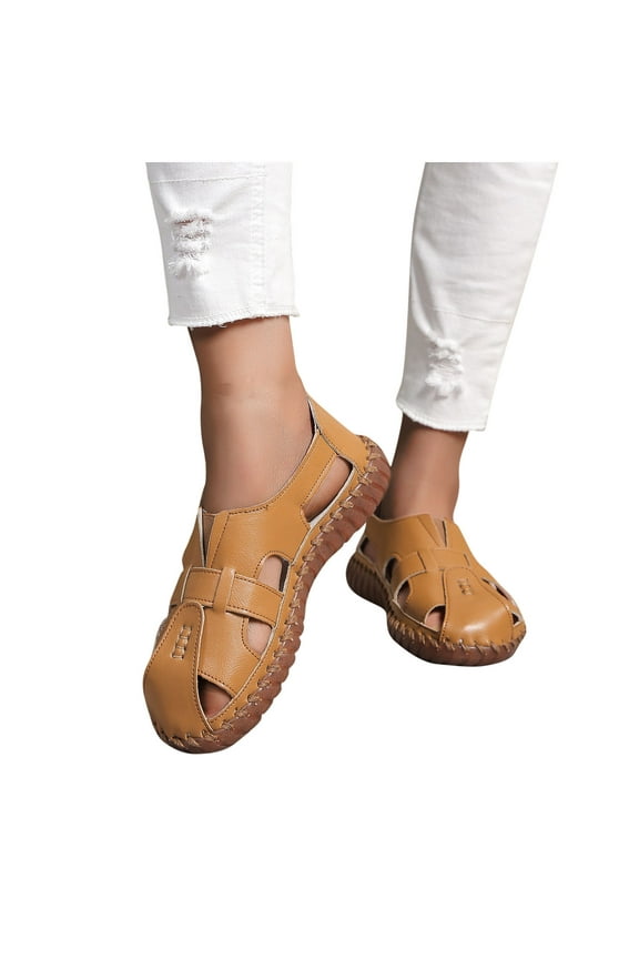 Flat Sandals for Women Comfortable Sandals for Women Comfort Cushion Stretchy Beach Sandals Pull-On Summer Shoes Flat Heel (O"-1) Medium Solid Sandals for Ladies Weekend Yellow