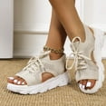 thumbnail image 1 of WIZUTIZ Flat Sandals for Women Womens Sandals Comfortable Trendy Elastic Hollow Out Sandals Pull-On Summer Shoes Low Heel (1"-2") Medium Solid Sandals for Older Women 4th of July Gifts Beige, 1 of 6