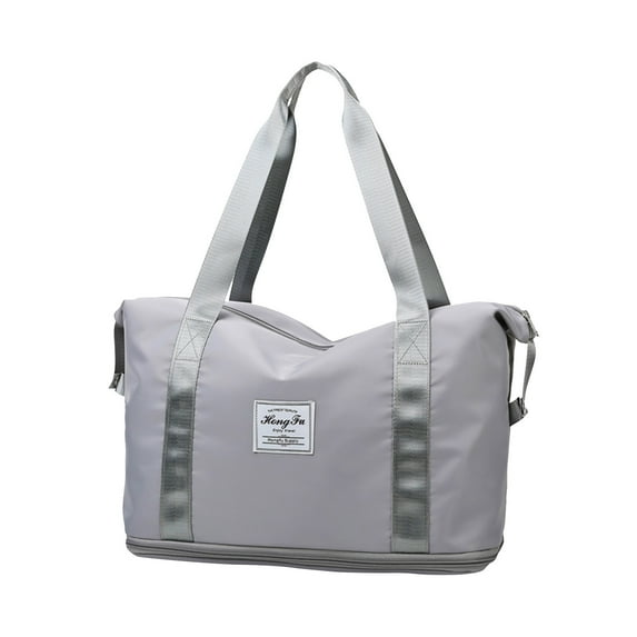 WIZUTIZ Foldable And Expandable Travel Bag Water Repellent Dry And Wet Separation Bag Womens with Adjustable Strap Zipper Pockets Medium Solid Bags Waterproof Casual Bag 1 PC Gray