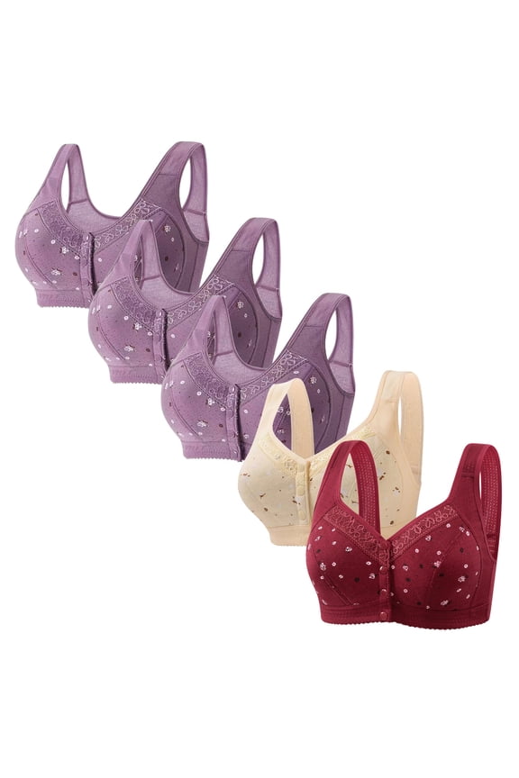 Front Closure Bras for Women Bras for Women No Underwire 5PCS Supportive Bralette Wirefree Underarm Smoothing Casual Full Coverage Bras Solid Embroidered Underwear for Ladies Gym XL Purple